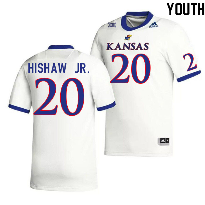 Youth #20 Daniel Hishaw Jr. Kansas Jayhawks College Football Jerseys Stitched Sale-White